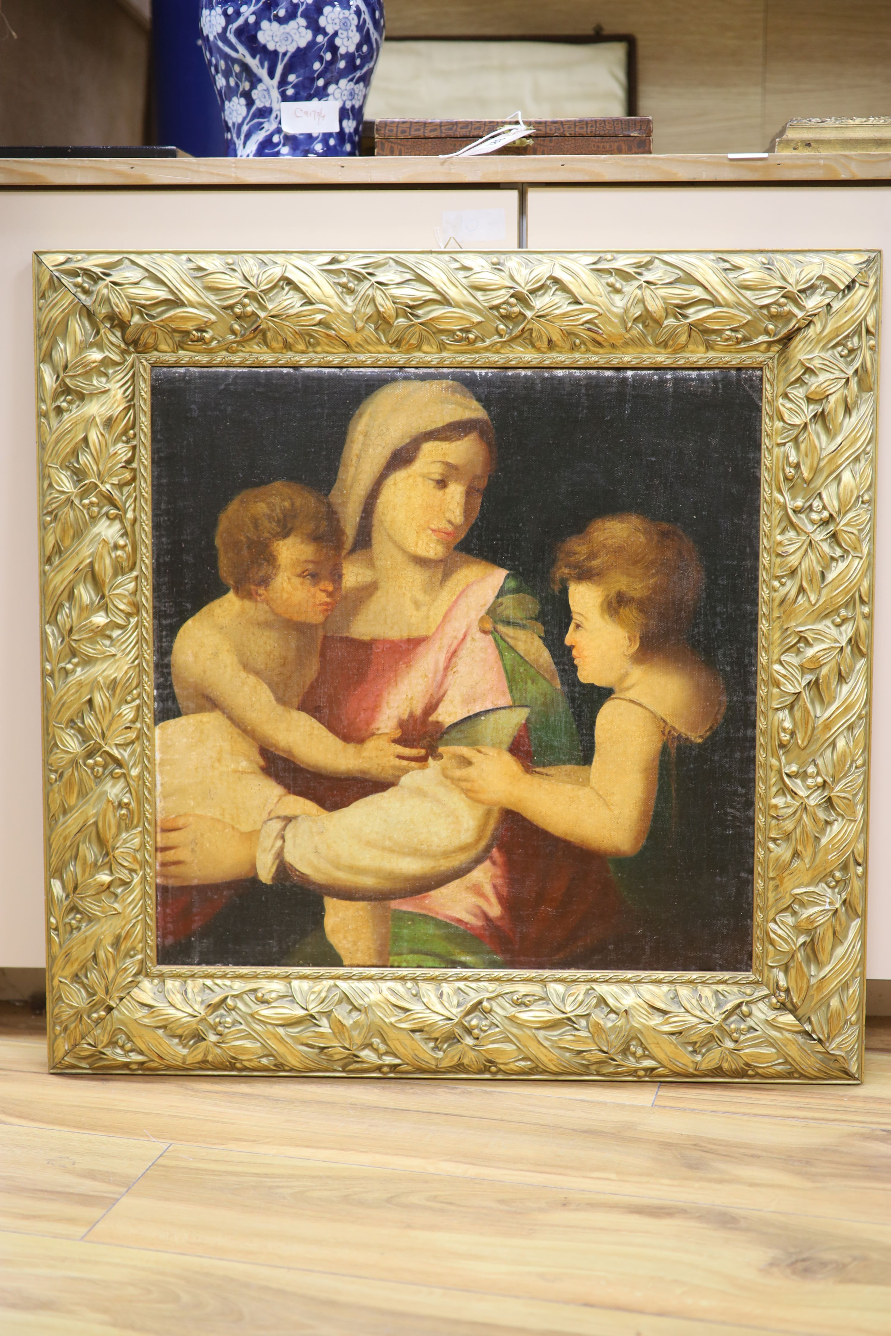 Italian School, oil on canvas, Mother and children, 49 x 49cm